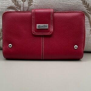 Buxton Red Wallet with Silver Hardware Classic Stylish Leather Wallet